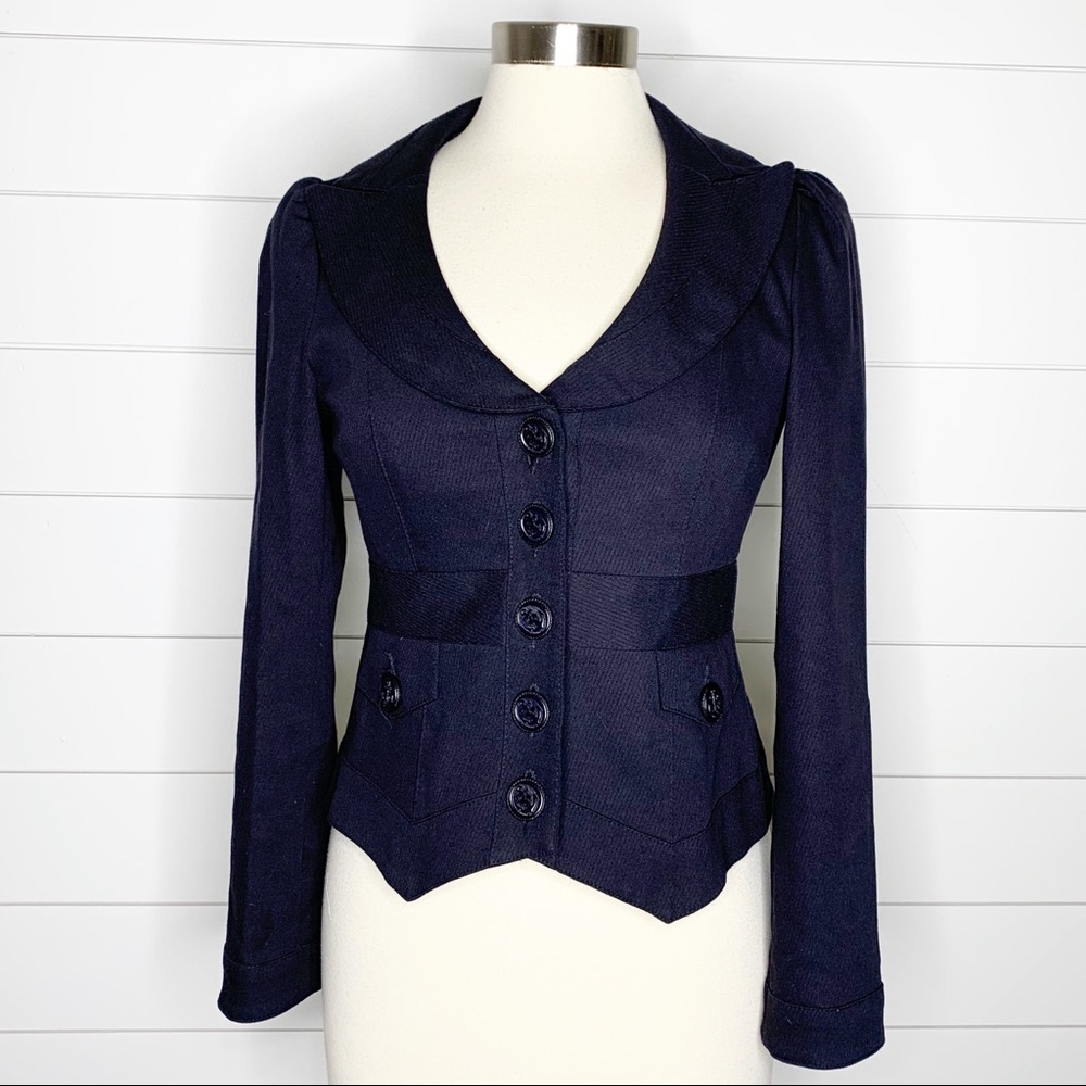 Adorable Nanette Lepore Navy Puff Sleeve Blazer